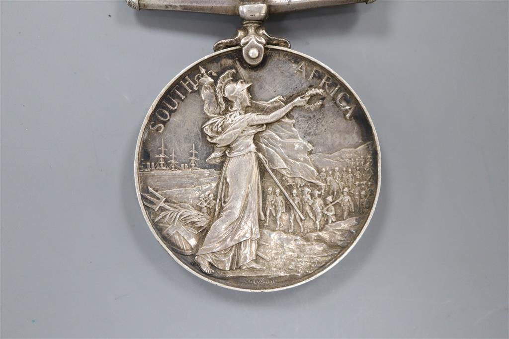 A Queens South Africa medal with 2 clasps to Cpl. S.Wilson, Yorks Regt.